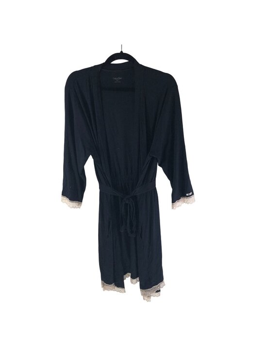 Calvin Klein Other - Calvin Klein Black Lace-Trim Modal Blend Robe M/L Tie Waist